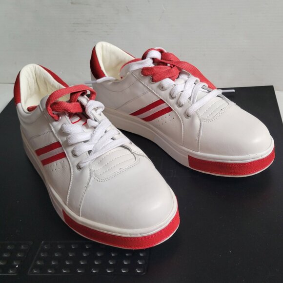 NEW Brett Johnson Soft LEATHER Low Top Sneaker Shoes Men's Sz 10 Cream :Red Rare - Picture 3 of 12